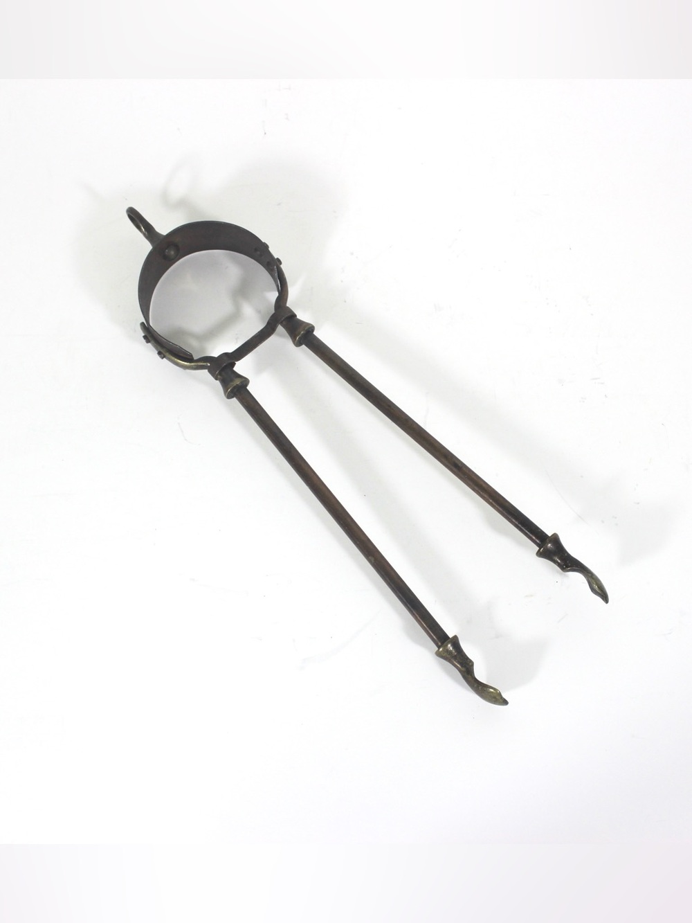 Antique Brass and Copper Tone Fire Tongs or Coal Tool